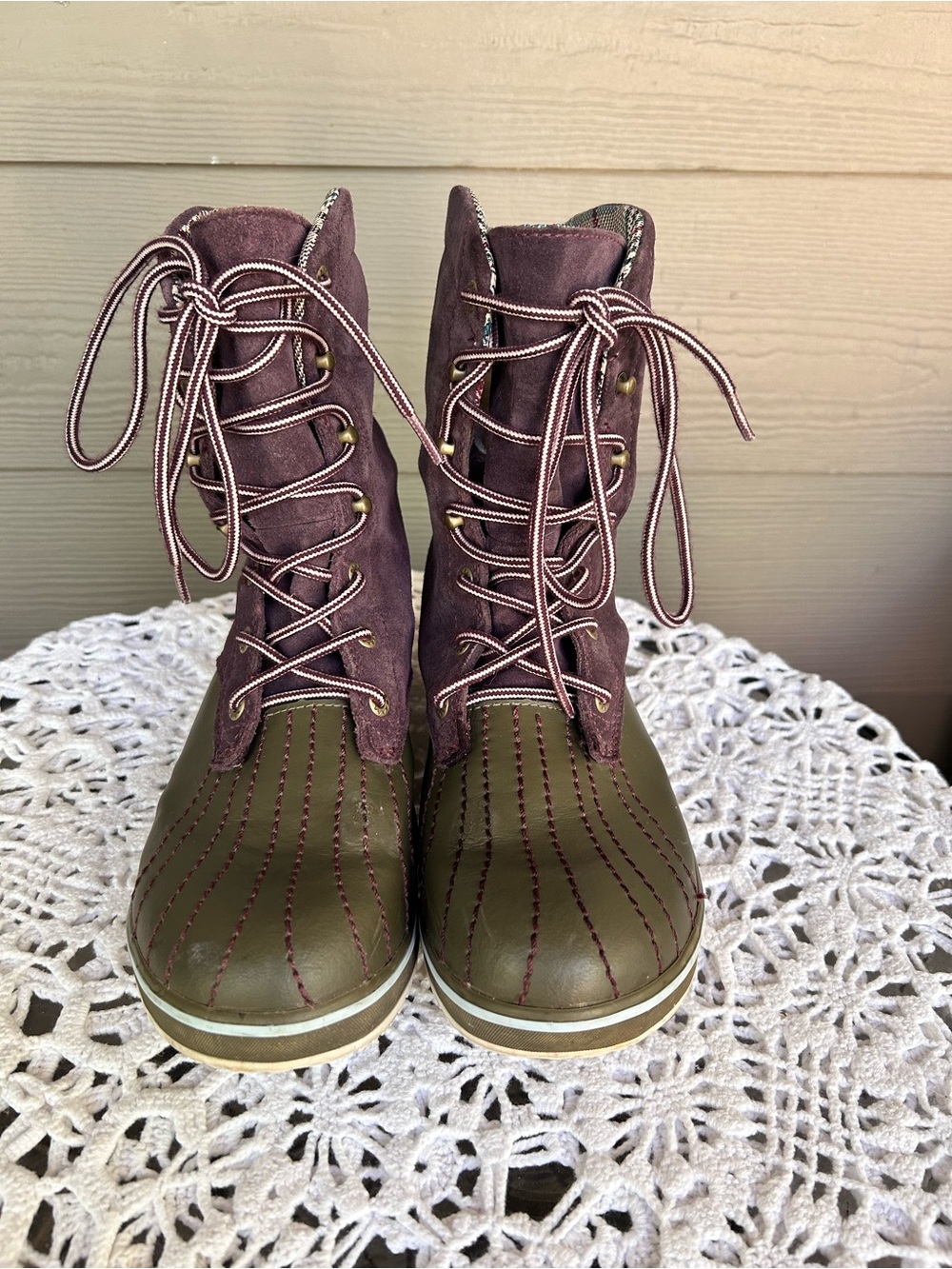 Sorel Olive & Plum Lace-Up Women's Duck Boots